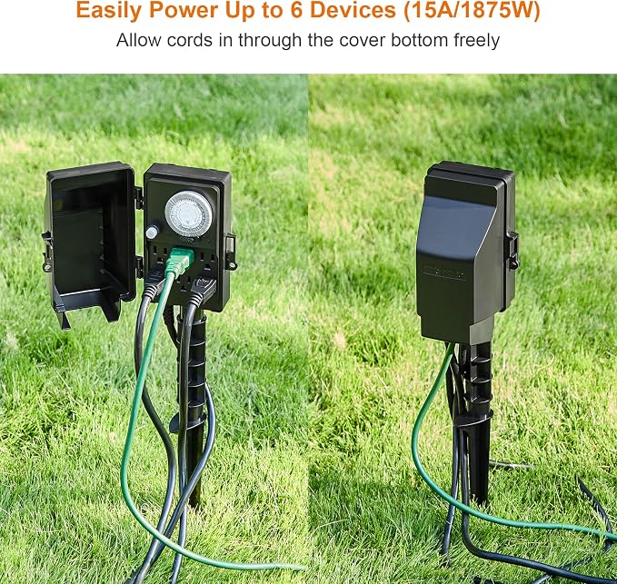 SURAIELEC Outdoor Power Stake, 24-Hour Mechanical Light Timer, Electrical Power - Image 4