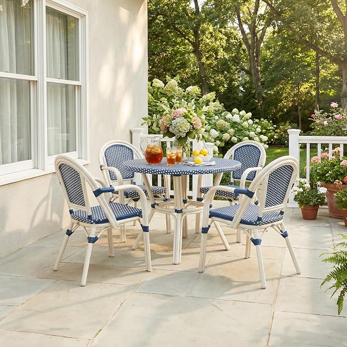 PURPLE LEAF French Bistro Armchairs Set of 4 Hand-Woven Wicker Rattan Coastal by PURPLELEAF