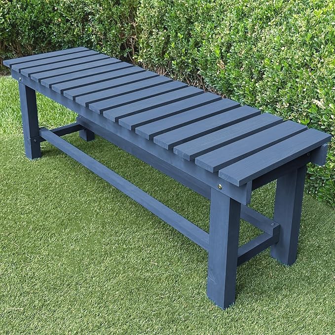Outdoor Garden Wood Bench, 2-Person Weatherproof Wooden Bench Park Narrow Bench by LSPYYDS