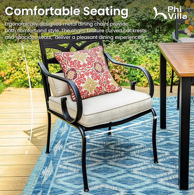 PHI VILLA Patio Dining Set for 6, Metal Patio Furniture - Image 2