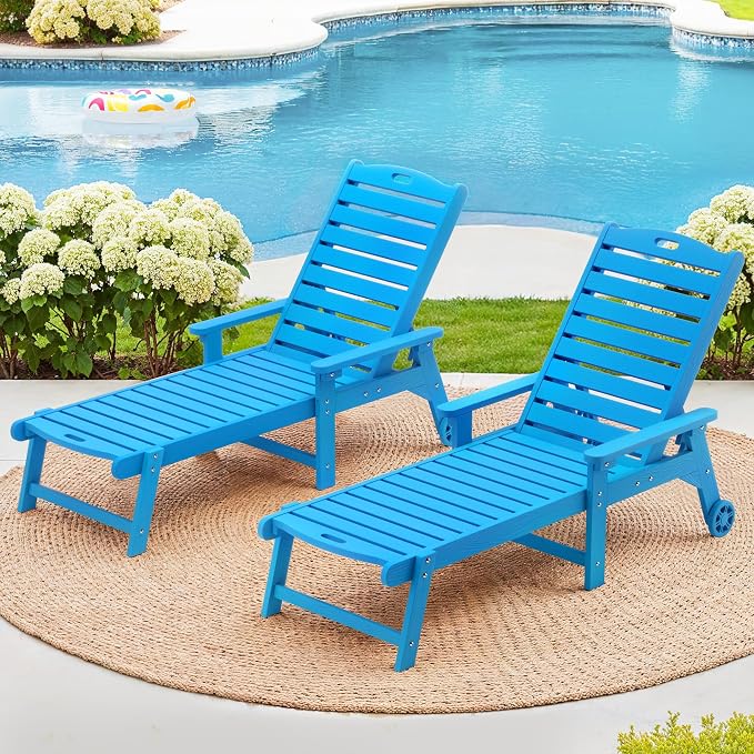 LUE BONA Outdoor Chaise Lounge Chairs Set of 2, 5 Positions Adjustable Lounge by LUEBONA