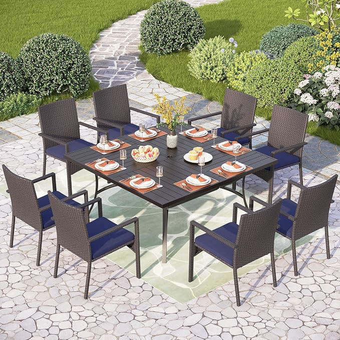 PHI VILLA 9 Pieces Square Outdoor Dining Set - Image 2