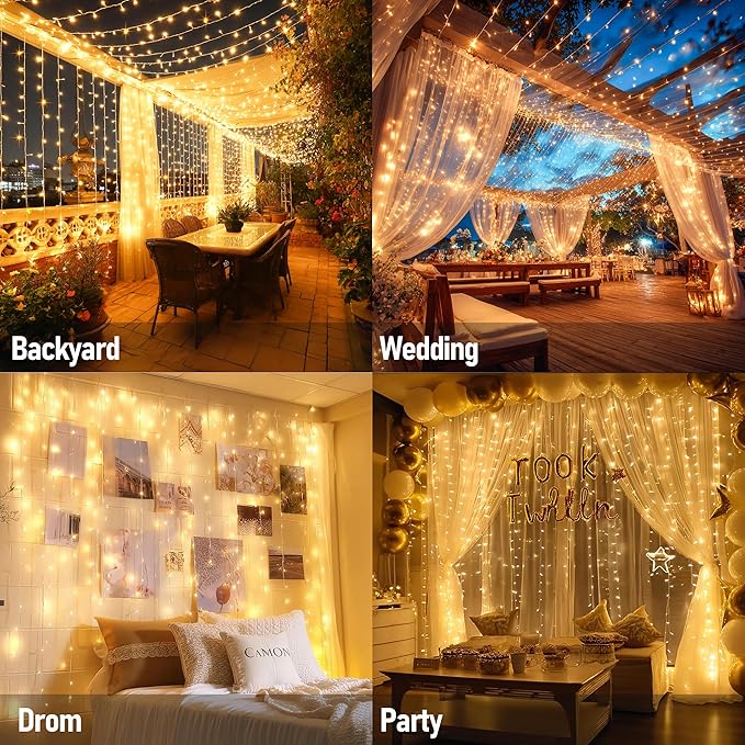 Dazzle Bright 300 LED Curtain Lights, Plug in Fairy Curtain Lights - Image 6