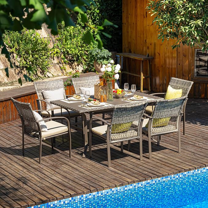 Pamapic 8504 Patio Dining 7 Piece, Outdoor Wicker Furniture Set - Image 3