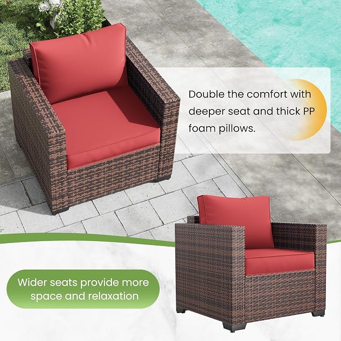 Amopatio Wicker Outdoor Sofa Single Armrest Chair 2 Pack, High Back Waterproof - Image 3