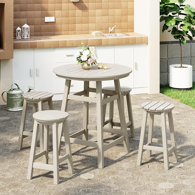 WestinTrends Malibu 5-Piece HDPE Outdoor Patio Dining Bar Bistro Table Set - Image 2