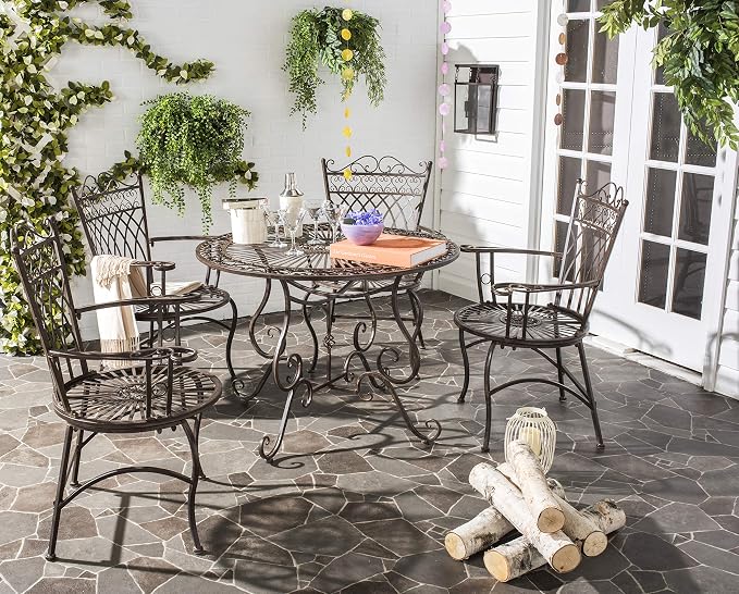 Safavieh Outdoor Collection Thessaly Antique White 5 Piece Patio Set - Image 2