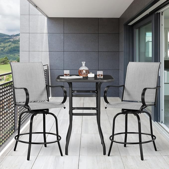 Yaheetech Patio Swivel Barstools Outdoor Chairs Set of 2, High Bistro Stools - Image 2