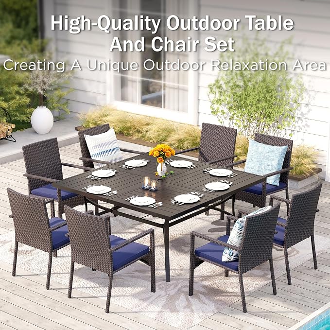 PHI VILLA 9 Pieces Square Outdoor Dining Set - Image 7