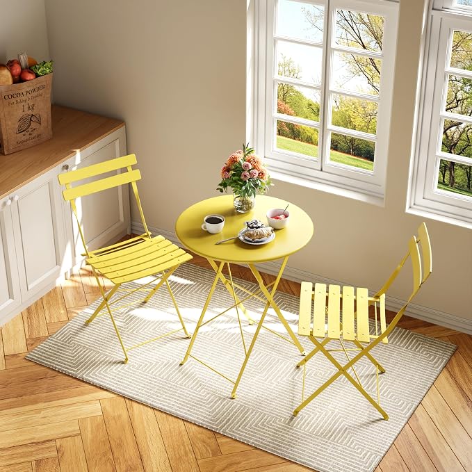 GarveeLife 3-Piece Folding Bistro Set, Foldable Patio Furniture Set - Image 7