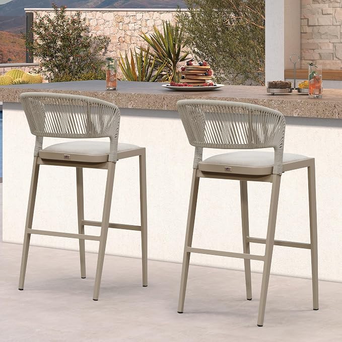 PURPLE LEAF Bar Stool Set of 2 Outdoor Bar Chairs - Image 3