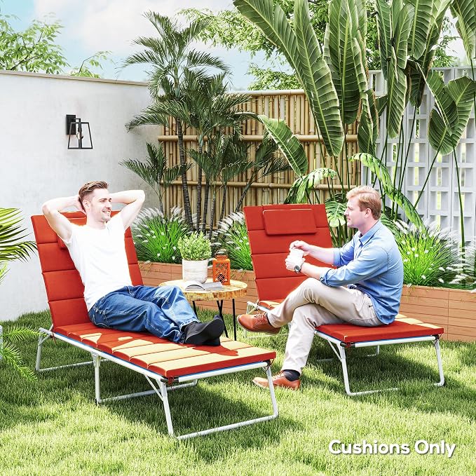 Outsunny Outdoor Lounge Chair Cushion Set of 2, Foldable Patio Chaise Lounge - Image 6