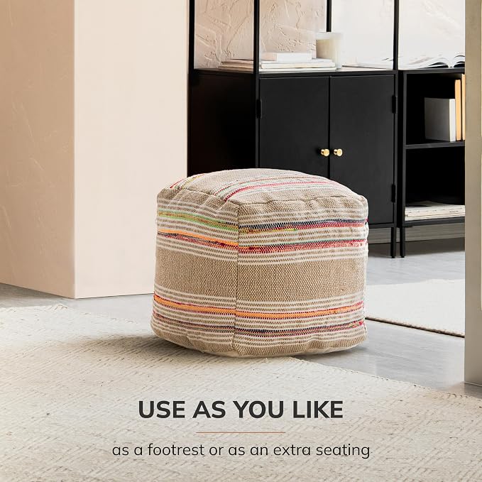 Anji Mountain Artisan Crafted Cotton Blend Pouf Ottoman | Versatile Floor - Image 8