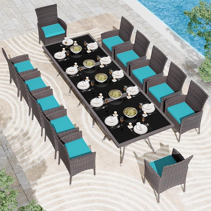 Kullavik 15-Piece Outdoor Dining Set Patio Rattan Furniture Set, Patio Dining - Image 6