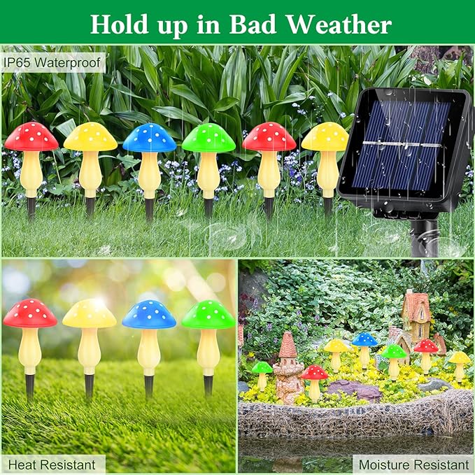 Solar Garden Decor Lights, Solar Powered Mushroom Outdoor Waterproof Long - Image 5