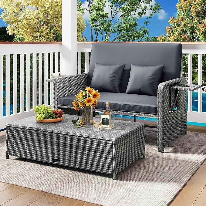 HAPPYGRILL Patio Rattan Wicker Daybed - Image 2