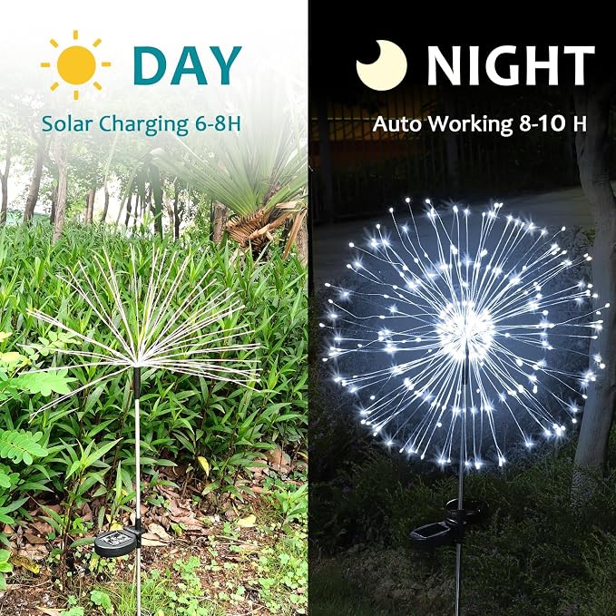 JJGoo Solar Firework Lights, 4 Pack 120 LEDs 2 Lighting Modes Solar Garden - Image 4