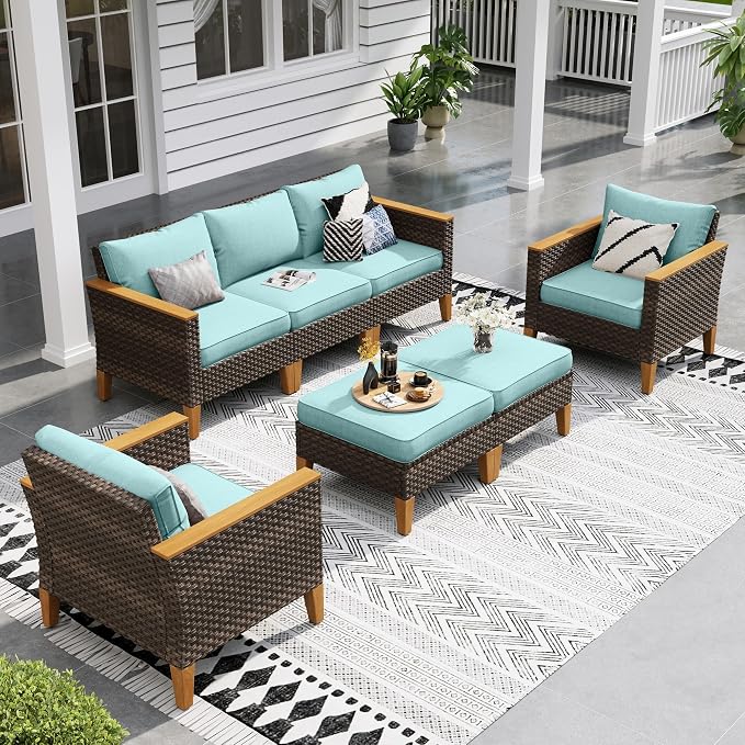 Sophia & William Patio Furniture Sets, 7 Piece Sectional Outdoor Rattan Wicker by SophiaWilliam