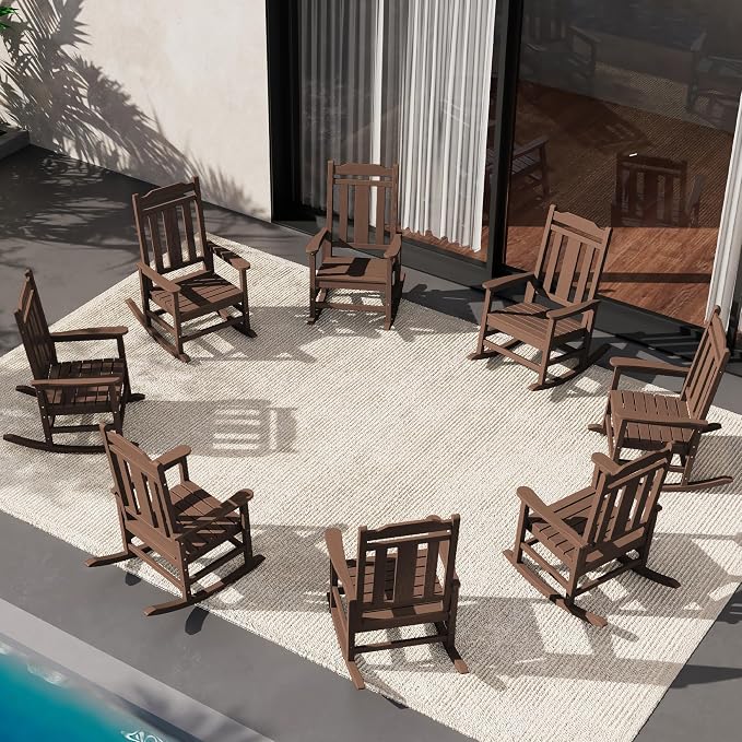 SERWALL Outdoor Rocking Chair Set of 8, HDPE Rocking Chair Outdoor by SERWALL