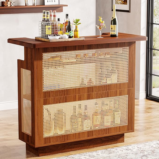 Tribesigns Rattan Home Bar Unit, Farmhouse 4-Tier Bar Table by Tribesigns