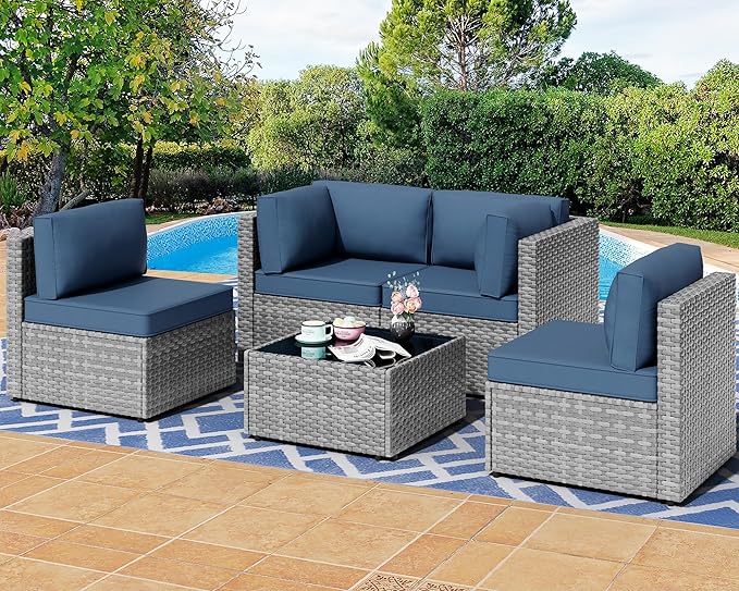 Shintenchi 5 Pieces Outdoor Patio Furniture Sets, Patio Sectional Sofa Couch by Shintenchi