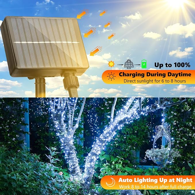 Joomer Solar Christmas Lights Outdoor, 105FT 300 LED 8 Modes Solar String - Image 4
