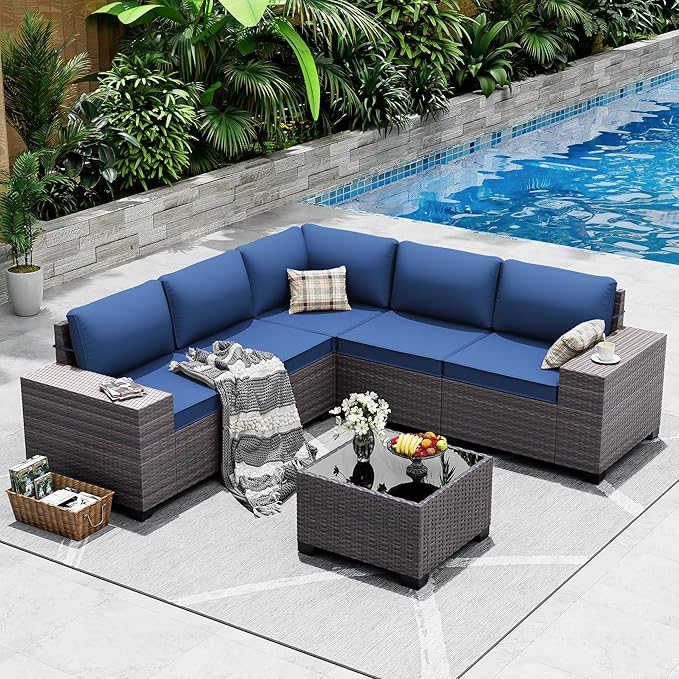 Outdoor Patio Furniture Set, 6 Pieces Outdoor Sectional Furniture High Backrest by ASJMR