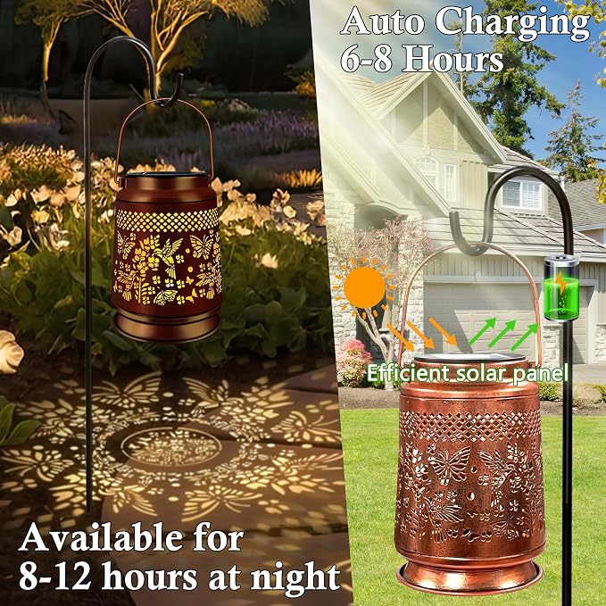 KY&BOSAM Solar Lanterns Outdoor Waterproof Hummingbird & Butterfly Lantern - Image 7
