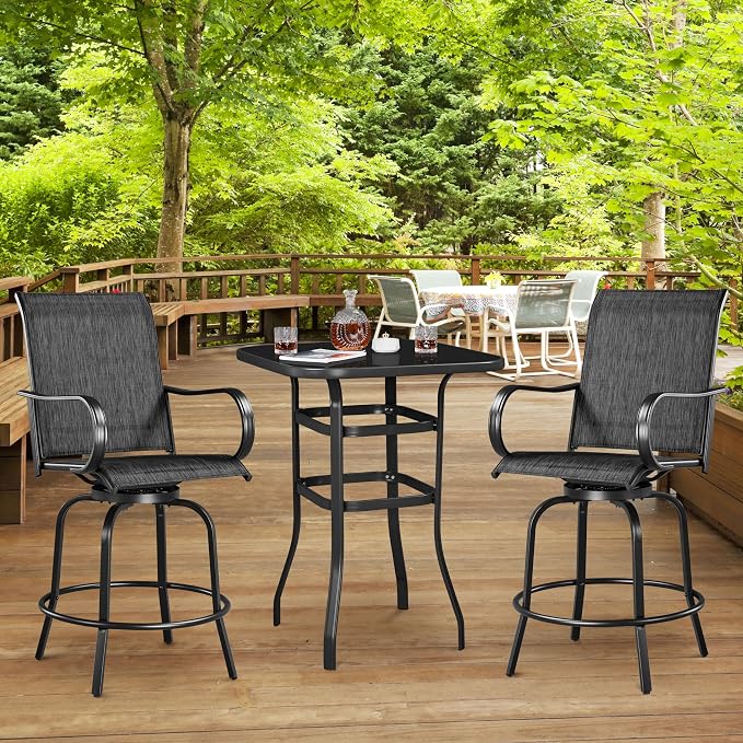 Yaheetech 3 Pieces Outdoor Swivel Bar Set, Patio Swivel Bar Stools Set - Image 5