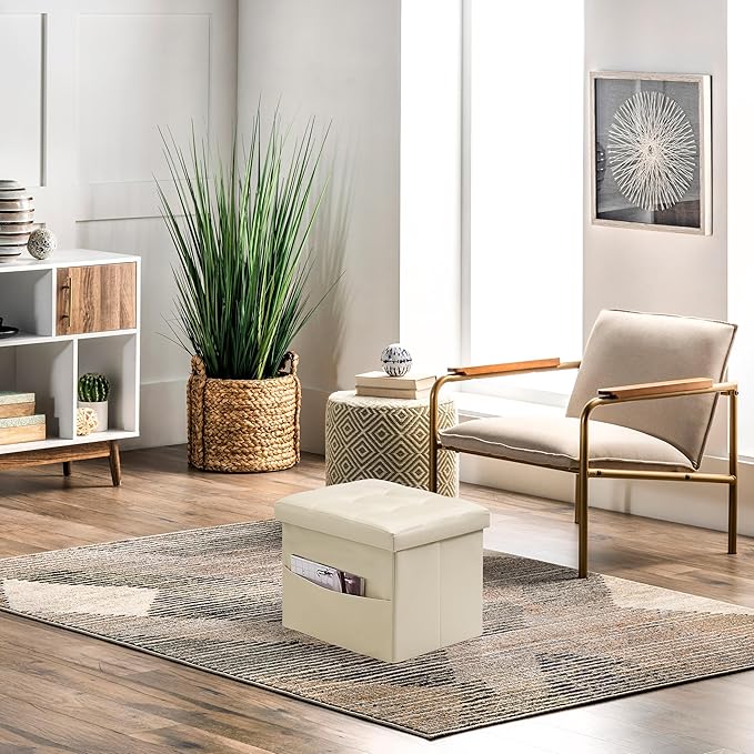 AmasSmile Storage Ottoman Folding Foot Rest Stool - Image 4