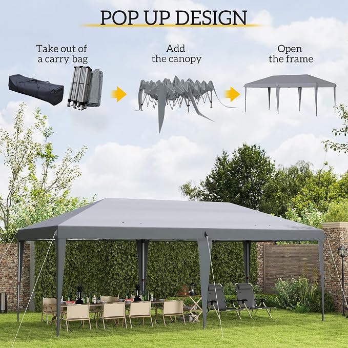 Outsunny 10' x 20' Pop Up Canopy Tent, Upgraded Heavy Duty Tents - Image 3