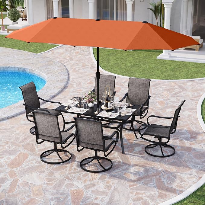 PHI VILLA 8 Piece Outdoor Furniture Patio Dining Set, 6 Swivel Textilene Fabric by PHIVILLAThepioneerofcomfortablehouseholdsupplies