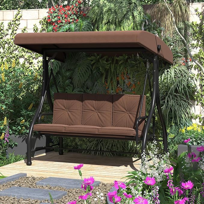 U-MAX Porch Swing Chair with Adjustable Backrest&Canopy, 3 Seat Patio Swing - Image 8