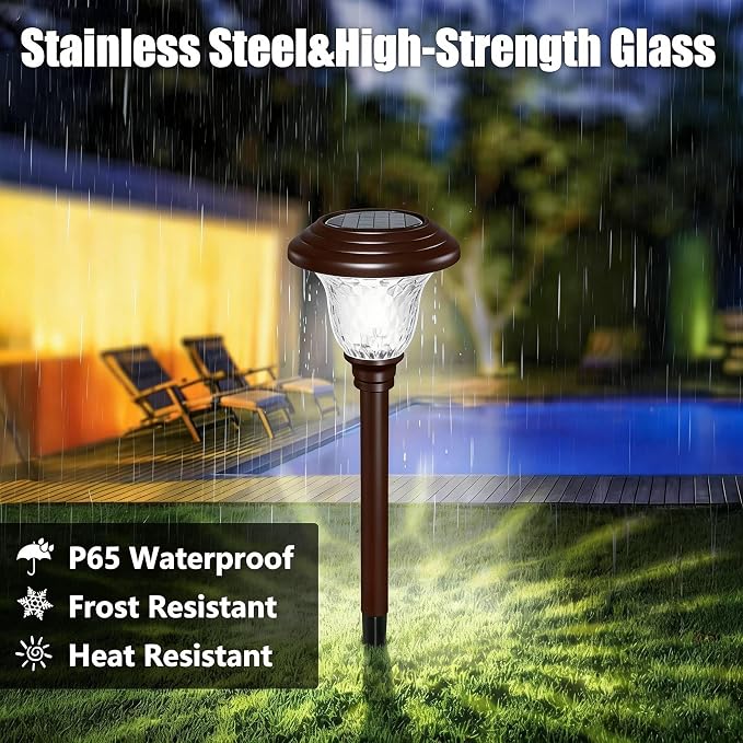 BEAU JARDIN 8 Pack Solar Pathway Lights White+Color Changing Stainless Steel 3 - Image 2
