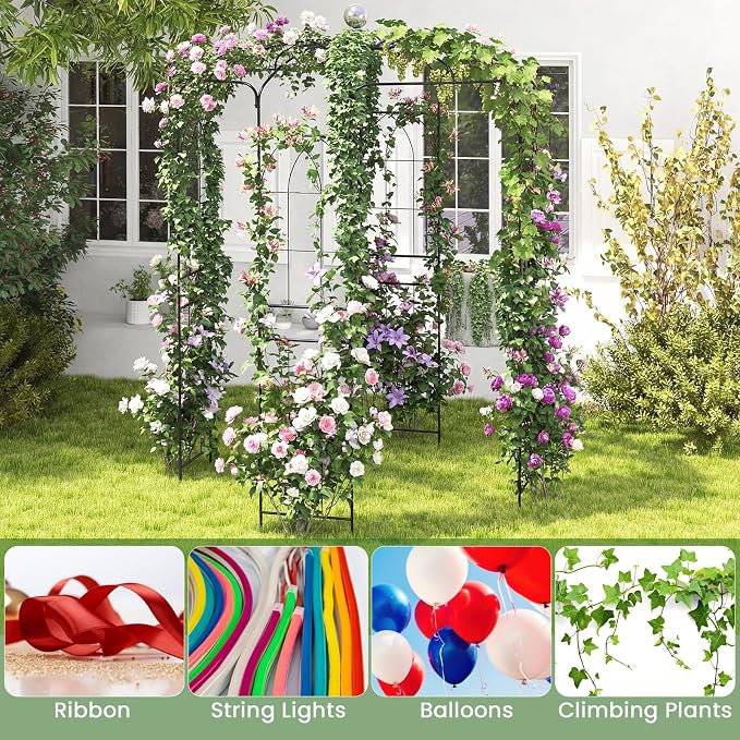 LDAILY Birdcage Shape Garden Arch, 9.3 x 6.5FT Arbor - Image 7