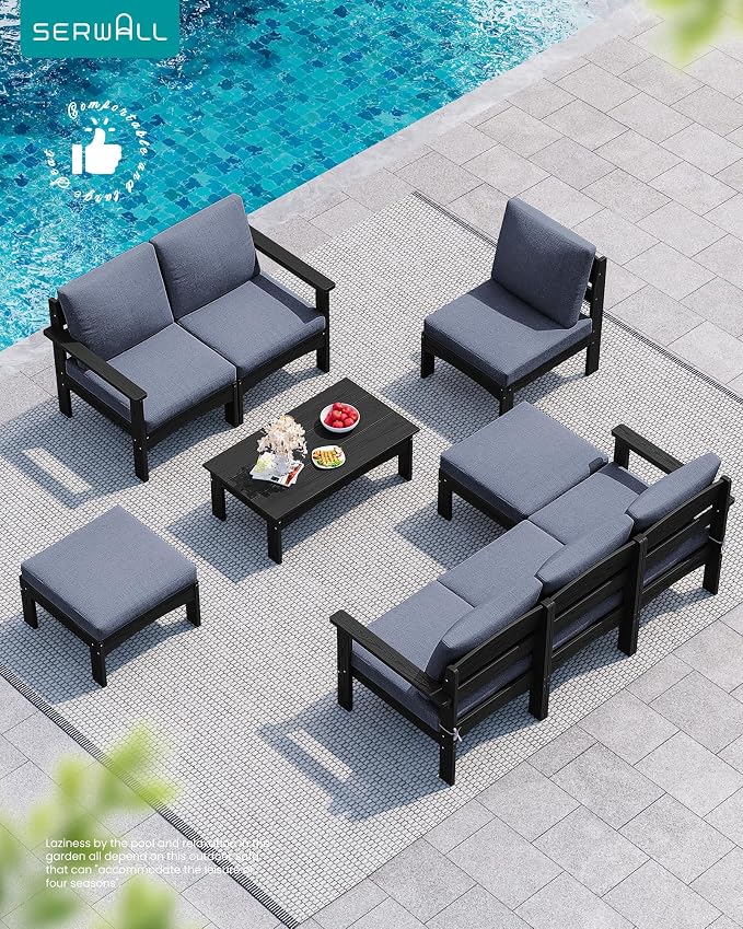 SERWALL HDPE Outdoor Coffee Table, All-Weather Patio Side Table, Durable Patio - Image 8