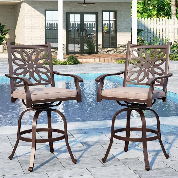 Sophia & William Cast Aluminum Patio Bar Chairs Set of 2, Bar Height Swivel - Image 9