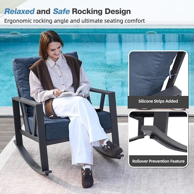 Outdoor Patio Rocking Chairs Set of 2, 3 Pieces Patio Porch Furniture Set - Image 6