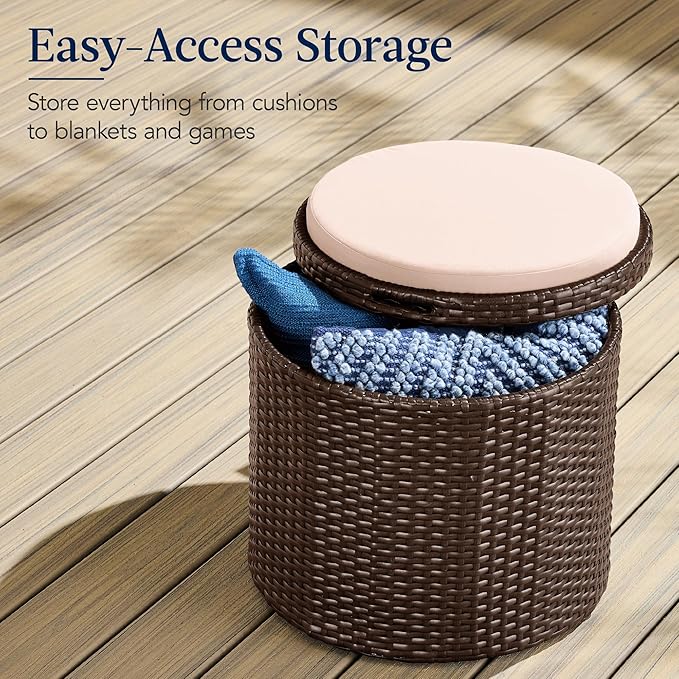 Best Choice Products Round Wicker Ottoman, Additional Seating, Side Table - Image 3