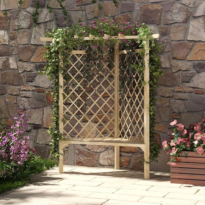 Outsunny 55" Garden Arch Bench, Wooden Trellis Park Bench - Image 2
