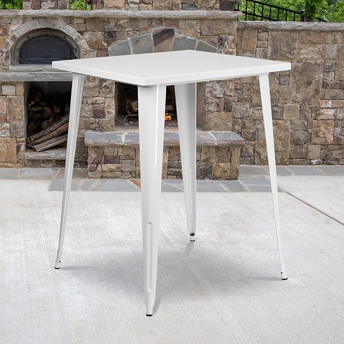 EMMA + OLIVER Commercial Grade 31.5" Square White Metal Indoor-Outdoor Bar by EMMAOLIVER