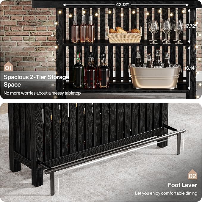 Tribesigns Black Large Home Bar Unit, 2-Tier Mini Bar Table Height Pub Table - Image 7