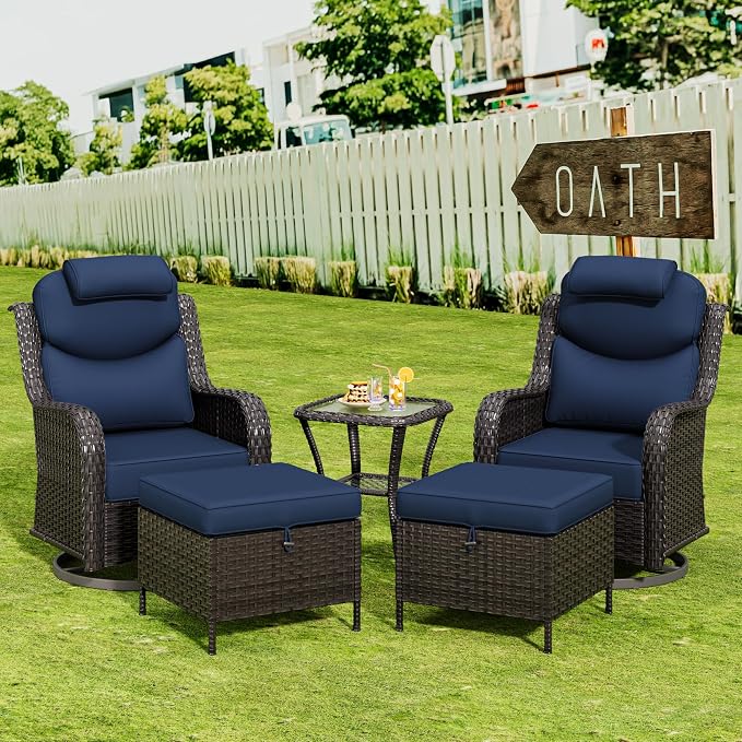 Patio Wicker Ottomans with Removable and Washable Covers, PE Rattan Outdoor - Image 4