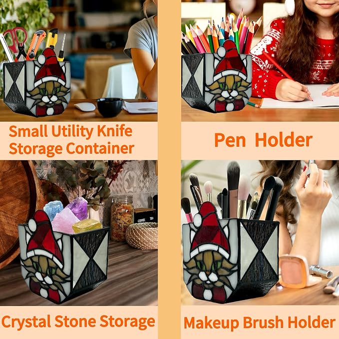 Stained Glass Christmas Cat Planter，Cute Planters - Image 3