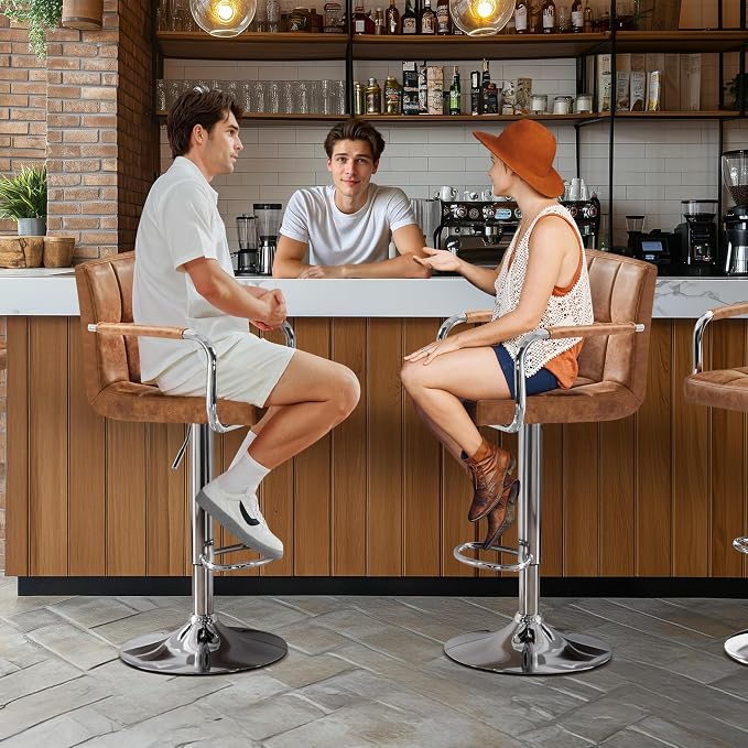 Yaheetech Bart Stools Set of 4, PU Leather Adjustable Barstools - Image 5