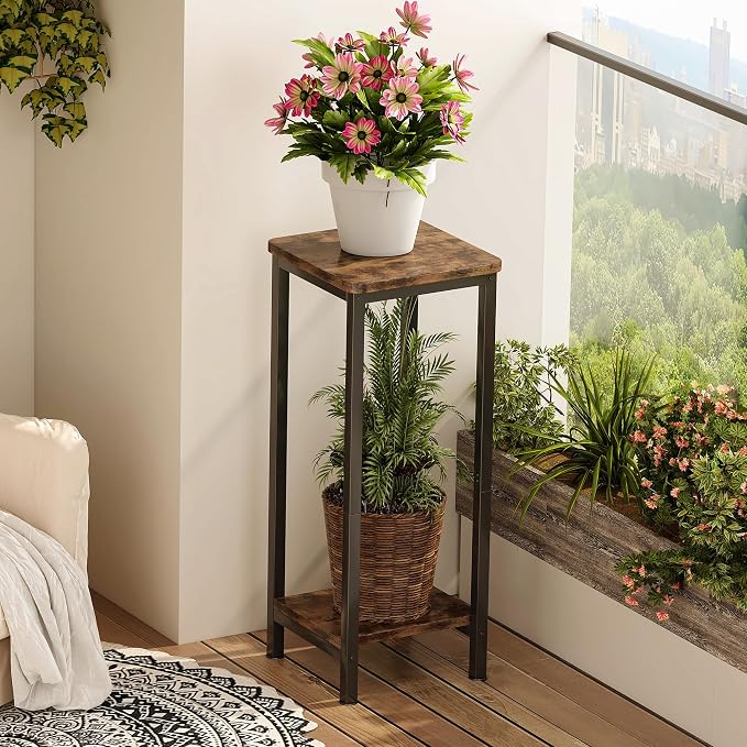 Homeiju 2-Pack Plant Stand Indoor, 2 Tier Wood Corner Plant Stand, Modern - Image 4