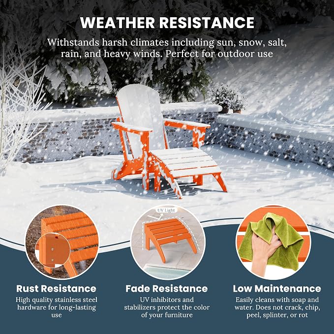 WO Home Furniture Adirondack Ottoman Outdoor Patio Footrest 13.5" Inch Folding - Image 4