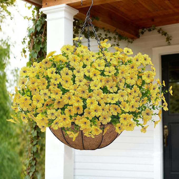 Artificial Faux Hanging Mums Plants Flowers Basket - Image 8