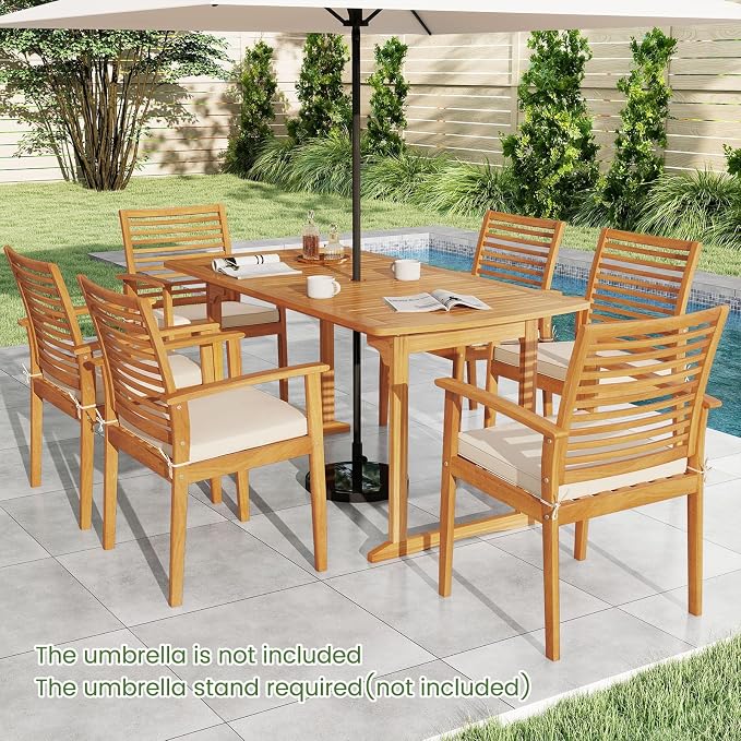 Tangkula 7 Piece Patio Acacia Wood Dining Set - Image 2