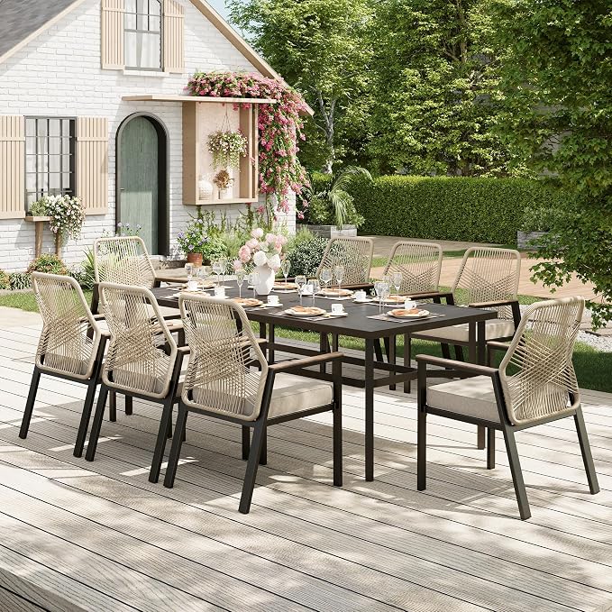 9 Pieces Outdoor Dining Set for 8, Patio Dining Set Wicker Rattan Chairs by MIXPATIO